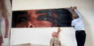 Michael Jackson's eyes painted by Kent Twitchell while working with Michael in his studio.