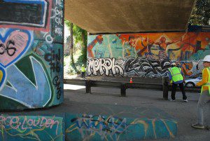 Downtown Freeway Murals in LA Smeared with Graffiti