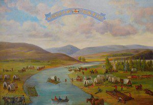 Dan Weggeland painting of Pioneers Crossing the Platte River