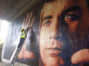 Mural conservation of Kent Twitchell's Monument to Jim Morphesis