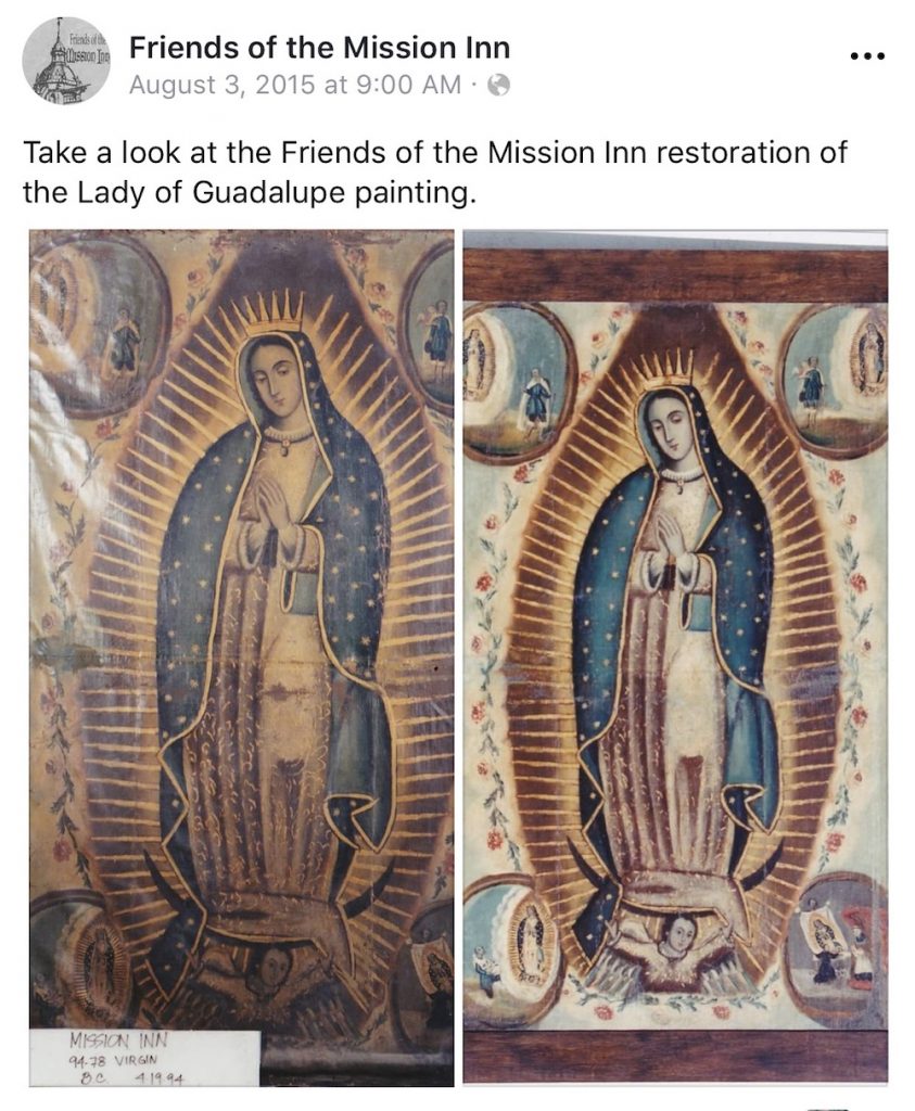 image of a painting of the Lady of Guadalupe before and after painting conservation. From .