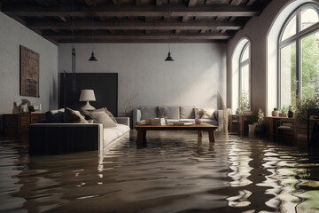image of a flooded living room 