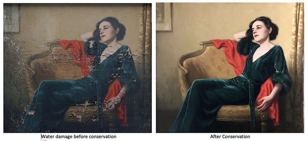 water-damaged artwork being restored by Fine Art Conservation Laboratories