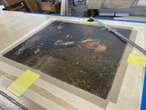 Manuel Domínguez’s portrait showing new support added during conservation.